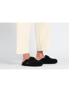 Papillio Birkenstock Boston Teddy Shearling Clogs Black US 7 Wool Mule Slippers